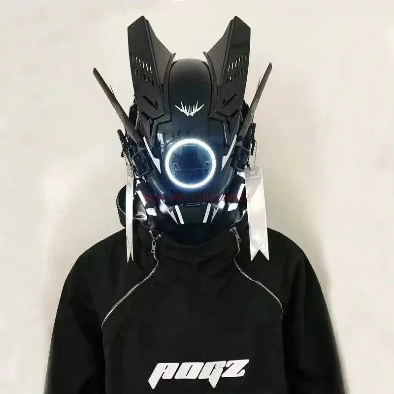 Cyberpunk Helmet Shinobi Mask: Robot Samurai Armor with LED Light - Damsona
