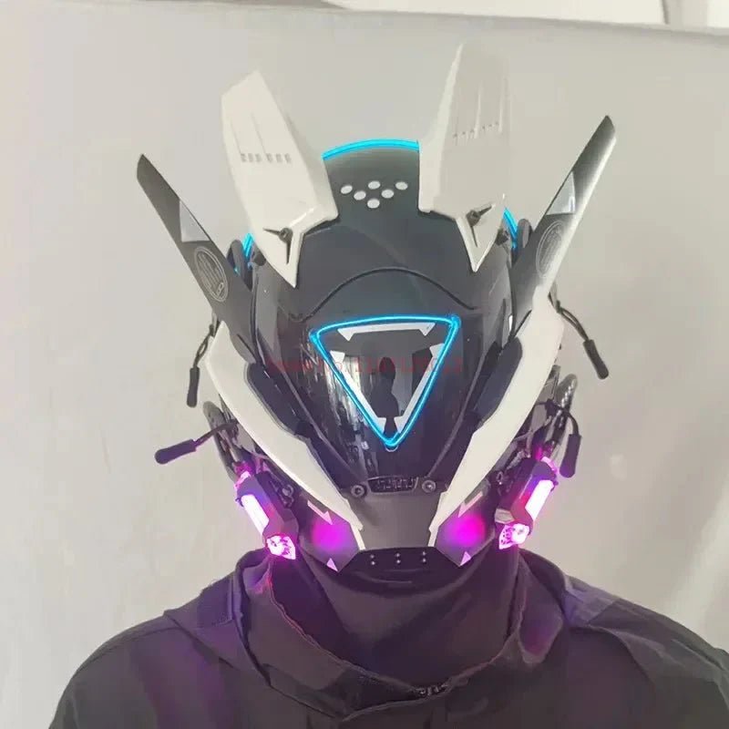 Cyberpunk Helmet Shinobi Mask: Robot Samurai Armor with LED Light - Damsona