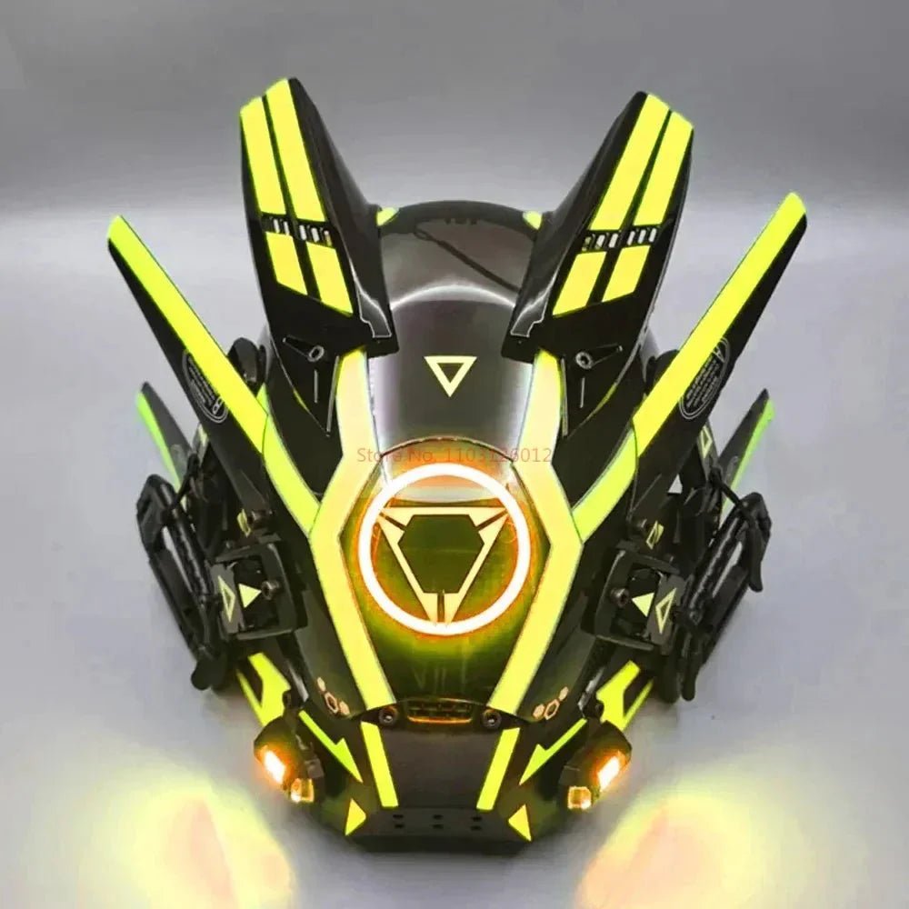 Cyberpunk Helmet Shinobi Mask: Robot Samurai Armor with LED Light - Damsona