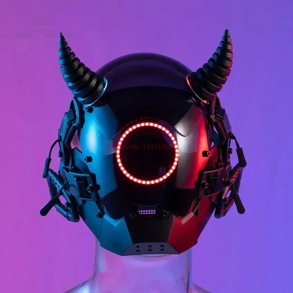 Cyberpunk Helmet Shinobi Mask: Robot Samurai Armor with LED Light - Damsona