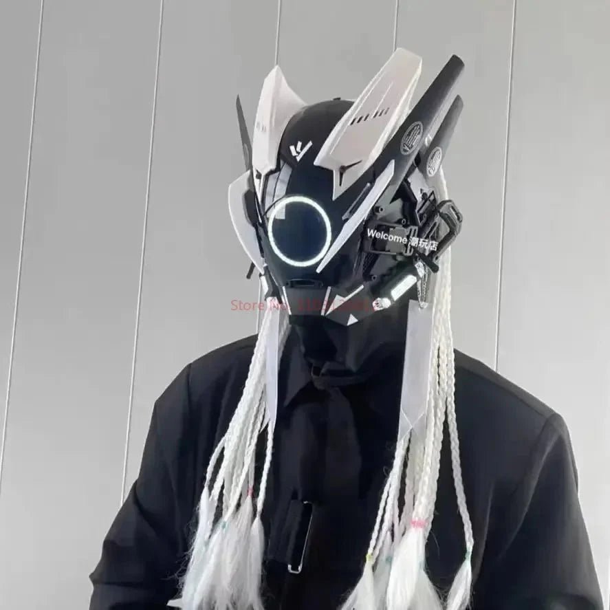 Cyberpunk Helmet Shinobi Mask: Robot Samurai Armor with LED Light - Damsona