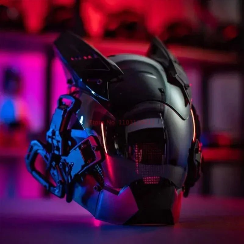 Cyberpunk Helmet Shinobi Mask: Robot Samurai Armor with LED Light - Damsona