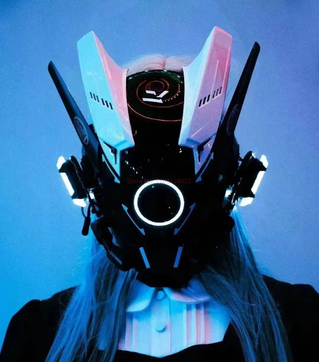 Cyberpunk Helmet Shinobi Mask: Robot Samurai Armor with LED Light - Damsona