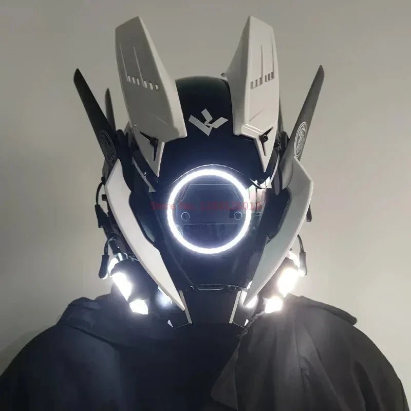 Cyberpunk Helmet Shinobi Mask: Robot Samurai Armor with LED Light - Damsona