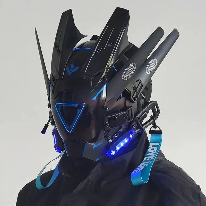 Cyberpunk Helmet Shinobi Mask: Robot Samurai Armor with LED Light - Damsona