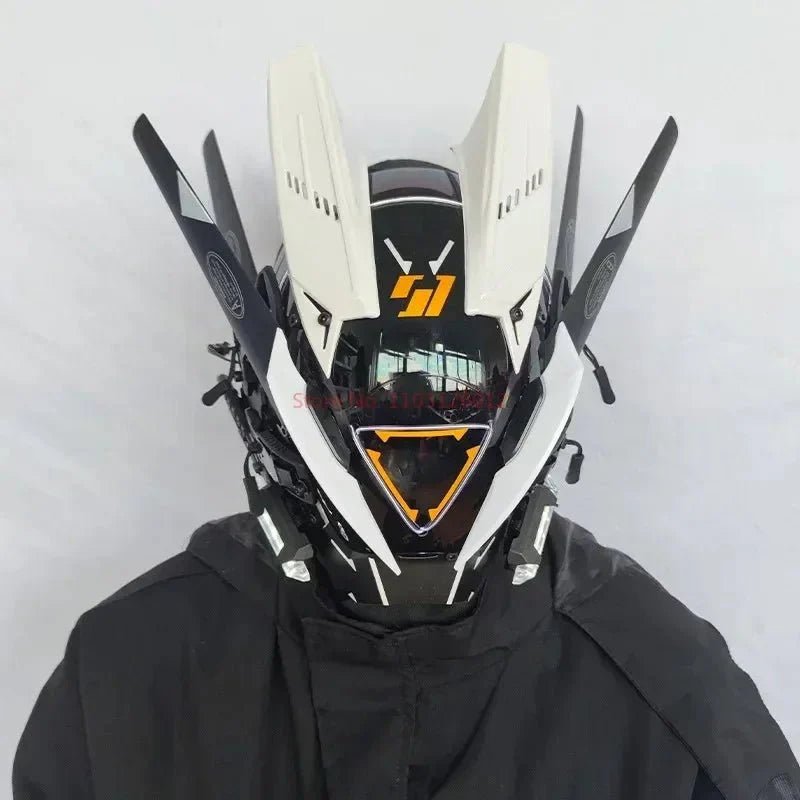 Cyberpunk Helmet Shinobi Mask: Robot Samurai Armor with LED Light - Damsona