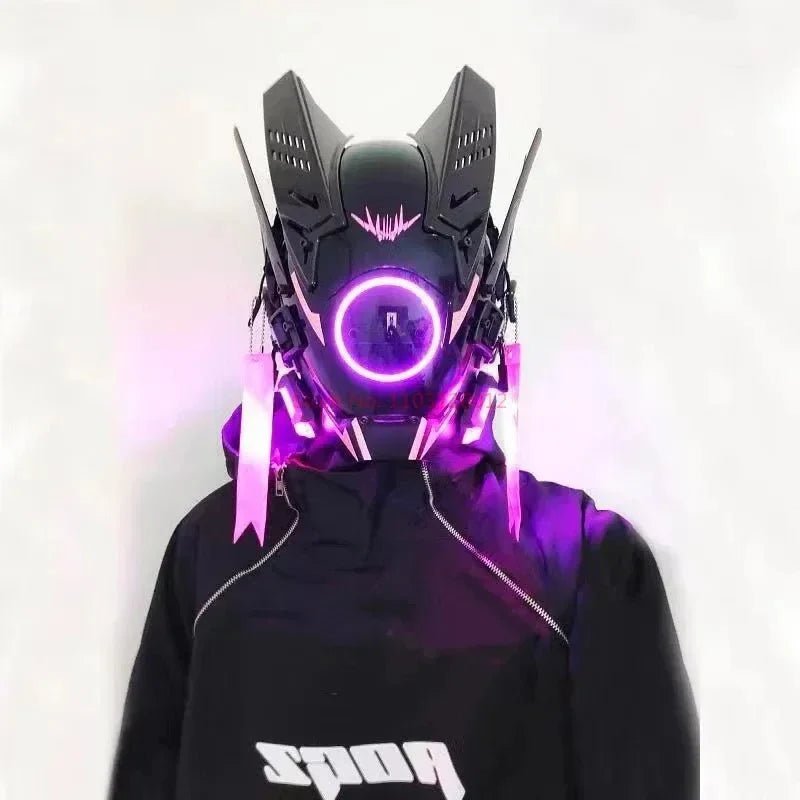 Cyberpunk Helmet Shinobi Mask: Robot Samurai Armor with LED Light - Damsona