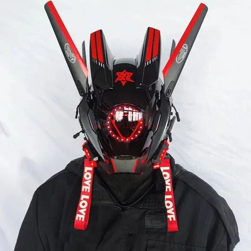 Cyberpunk Helmet Shinobi Mask: Robot Samurai Armor with LED Light - Damsona