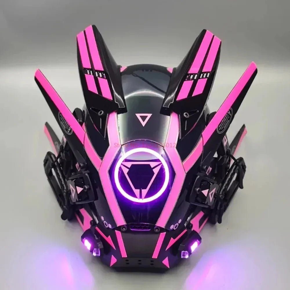 Cyberpunk Helmet Shinobi Mask: Robot Samurai Armor with LED Light - Damsona