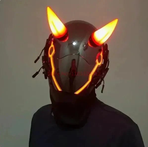 Cyberpunk Helmet Shinobi Mask: Robot Samurai Armor with LED Light - Damsona