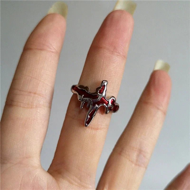 DarkAesthetic Gothic Cross Ring | Punk Irregular Y2K Grunge Jewelry - Damsona