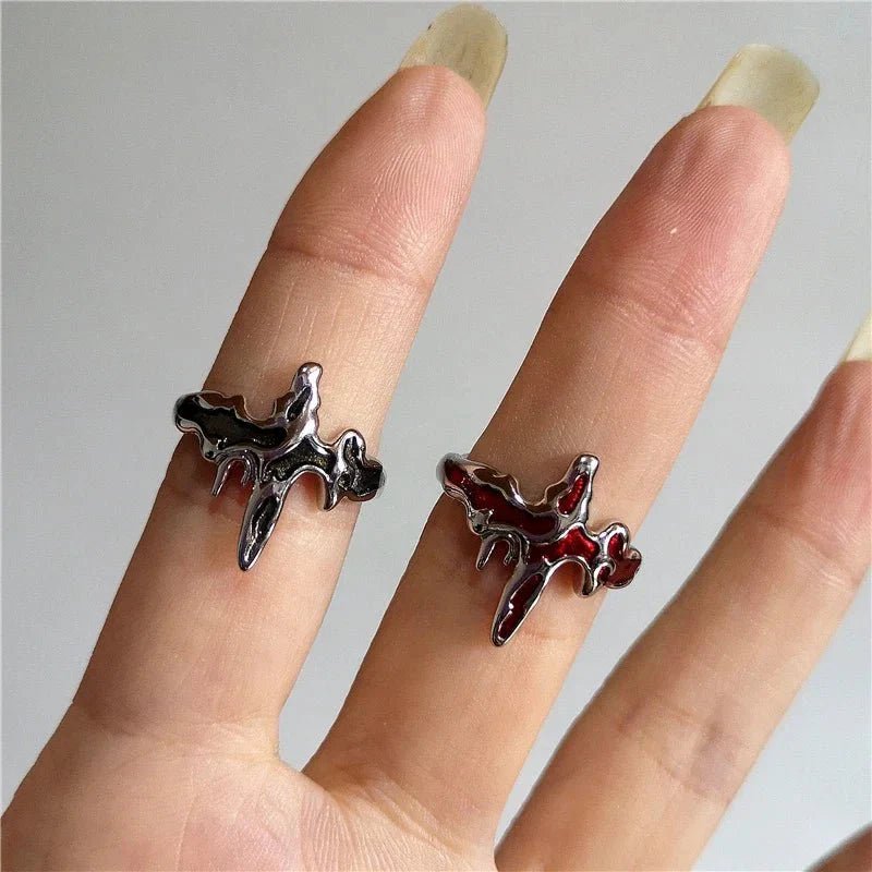 DarkAesthetic Gothic Cross Ring | Punk Irregular Y2K Grunge Jewelry - Damsona