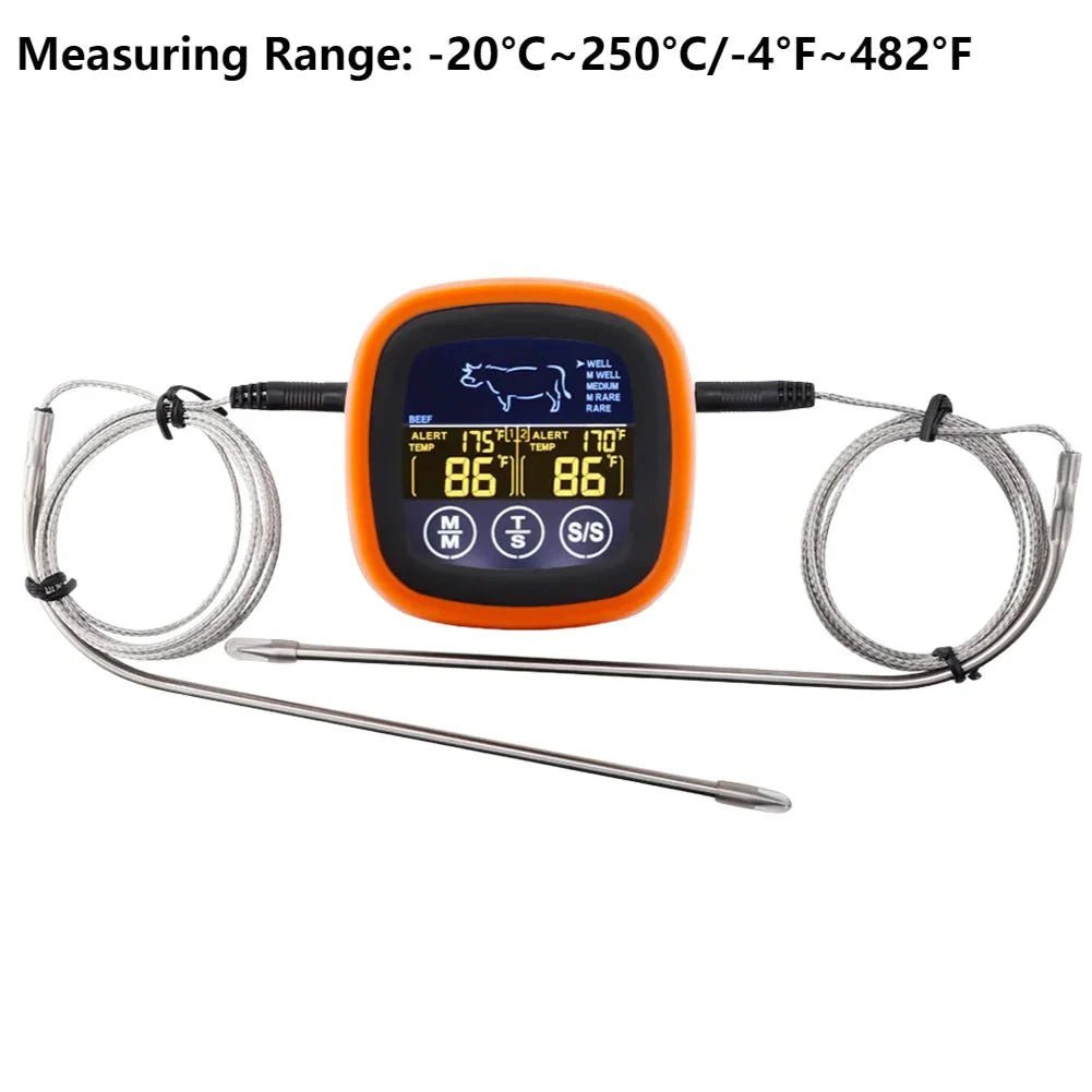 Dual Probe Digital Kitchen Meat Thermometer Touch Screen BBQ Food Temperature Gauge with Timer - Damsona