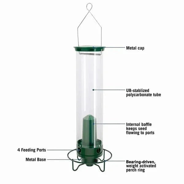 Squirrel - Proof Bird Feeder Spinning Tube – 4 Ports 5lb Capacity Weight Activated Outdoor Hanging - GiftWave.co