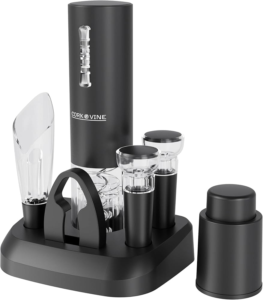 Electric Wine Opener Gift Set 7 - in - 1, Rechargeable Automatic Corkscrew with Foil Cutter Aerator Stoppers - GiftWave.co