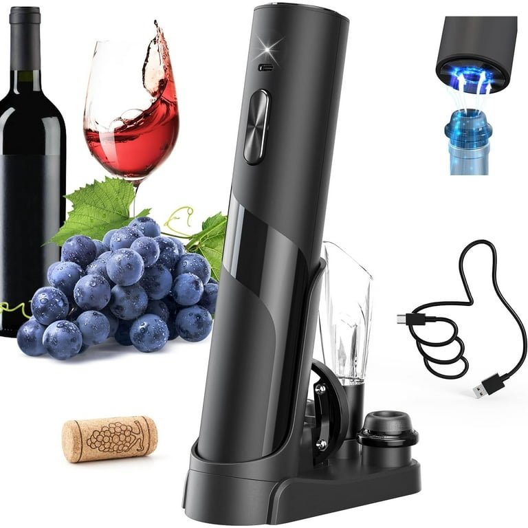 Electric Wine Opener Gift Set 7-in-1, Rechargeable Automatic Corkscrew with Foil Cutter Aerator Stoppers - Damsona