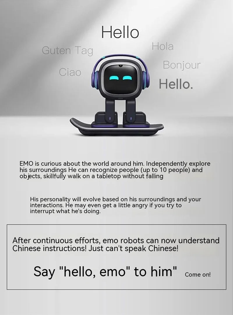 Emo AI Robot Pet Desktop Companion ChatGPT Voice Control 1000+ Expressions Face Recognition No Subscription - Damsona