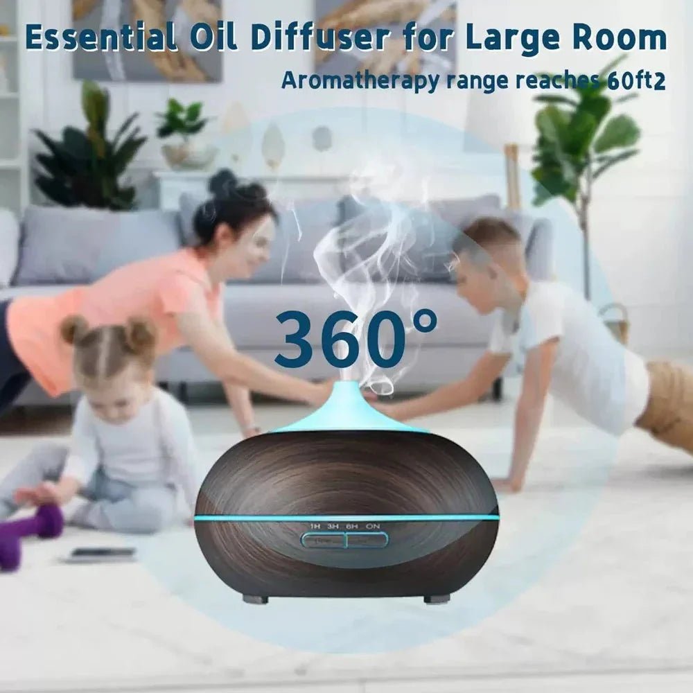 Essential Oil Diffuser 550ml Ultrasonic Aromatherapy Humidifier 4 Timer Auto Shut-Off 7 Color LED - Damsona