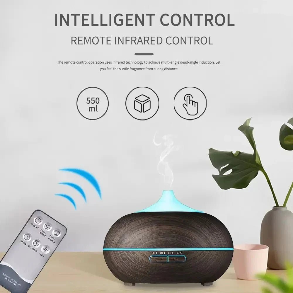 Essential Oil Diffuser 550ml Ultrasonic Aromatherapy Humidifier 4 Timer Auto Shut-Off 7 Color LED - Damsona