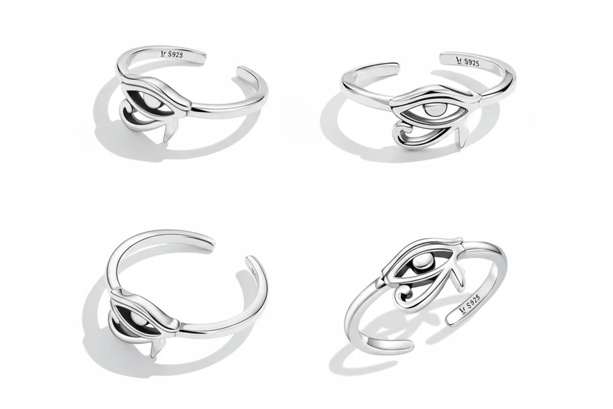 Eye of Horus Protection Ring | 925 Sterling Silver Lucky Hollow Open Ring - Damsona