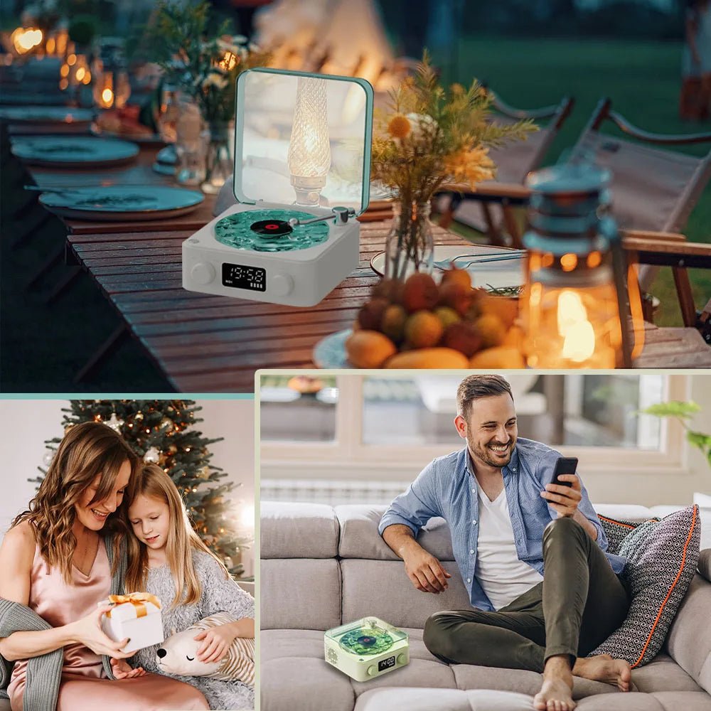 Retro Turntable Bluetooth 5.0 Speaker with RGB Ambient Light and Nature Sounds - GiftWave.co
