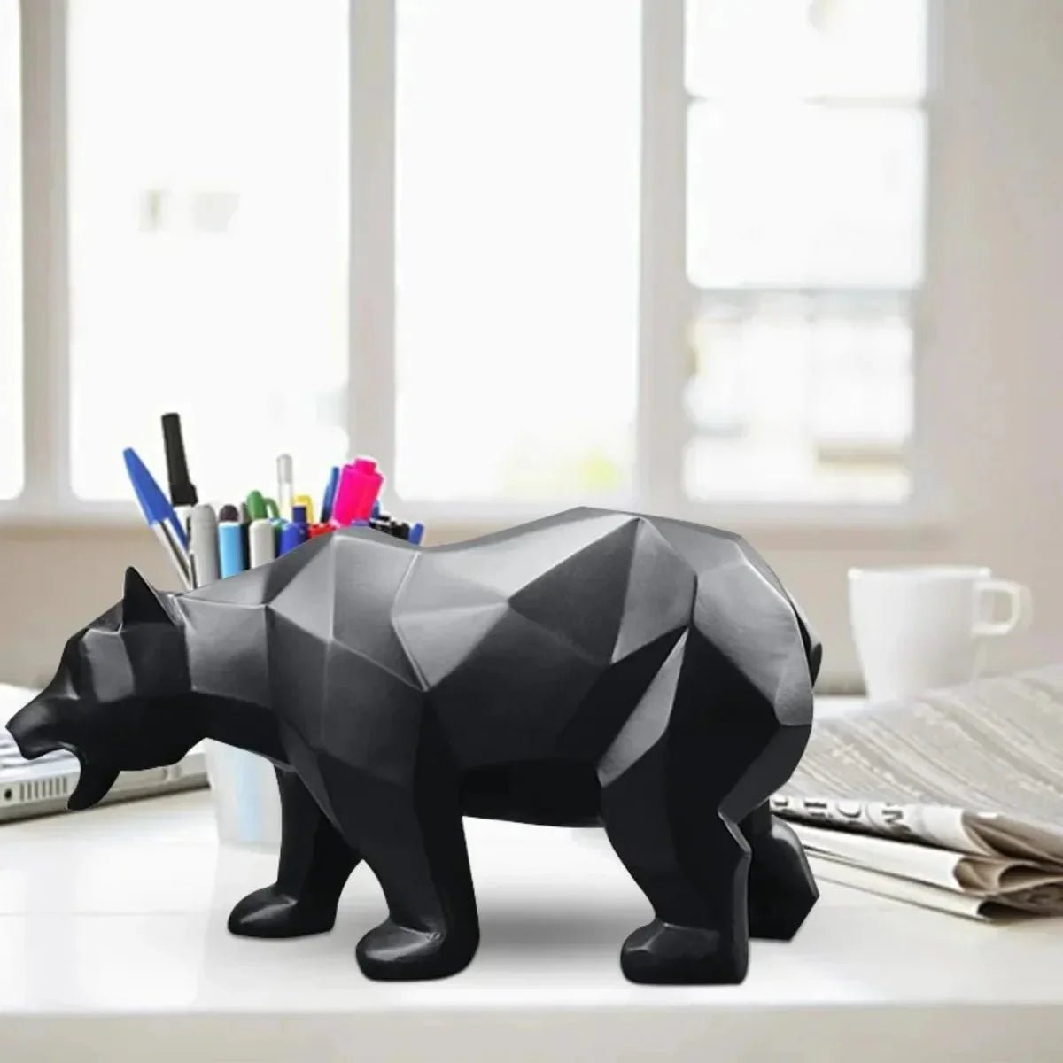 Geometric Bear Sculpture — Nordic Resin Animal Décor for Home & Shelf - Damsona