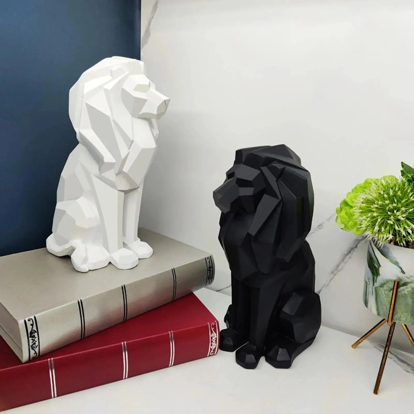 Geometric Lion Sculpture — Nordic Resin Animal Décor for Home, Office & Garden - Damsona