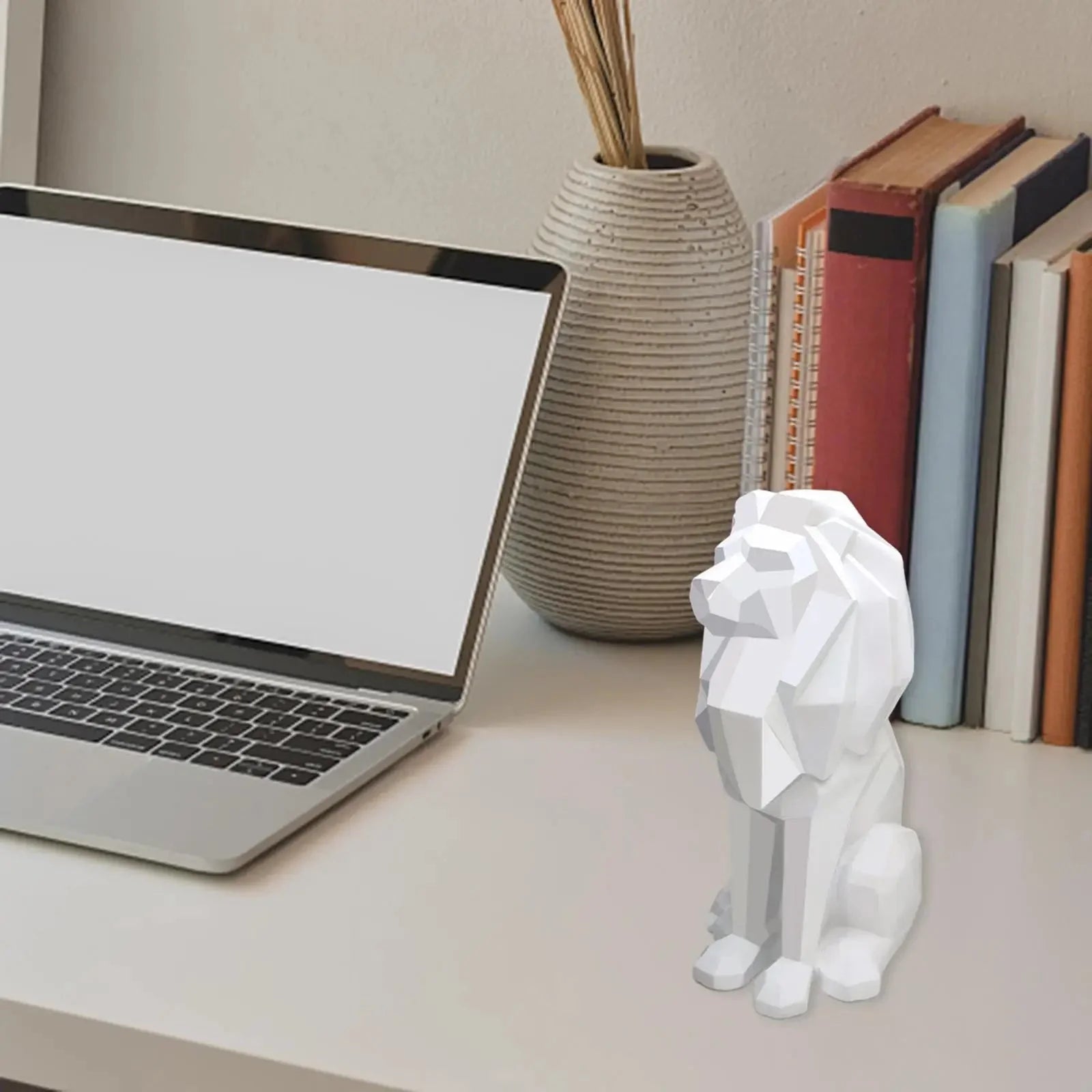 Geometric Lion Sculpture — Nordic Resin Animal Décor for Home, Office & Garden - Damsona