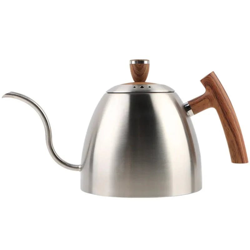 Gooseneck Pour Over Kettle 50oz 304 Stainless Steel Walnut Handle Minimalist Coffee Pot Gas Electric - Damsona