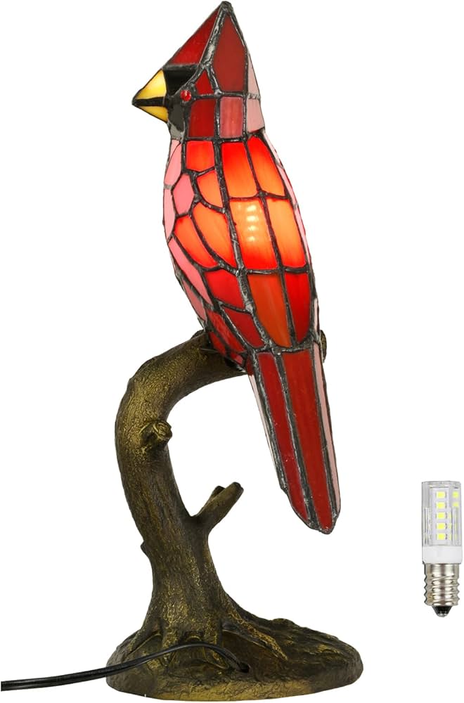 Handcrafted Colored Resin Bird Table Decor Lamp Stained Glass Effect Artistic Accent Light Home Gift - Damsona