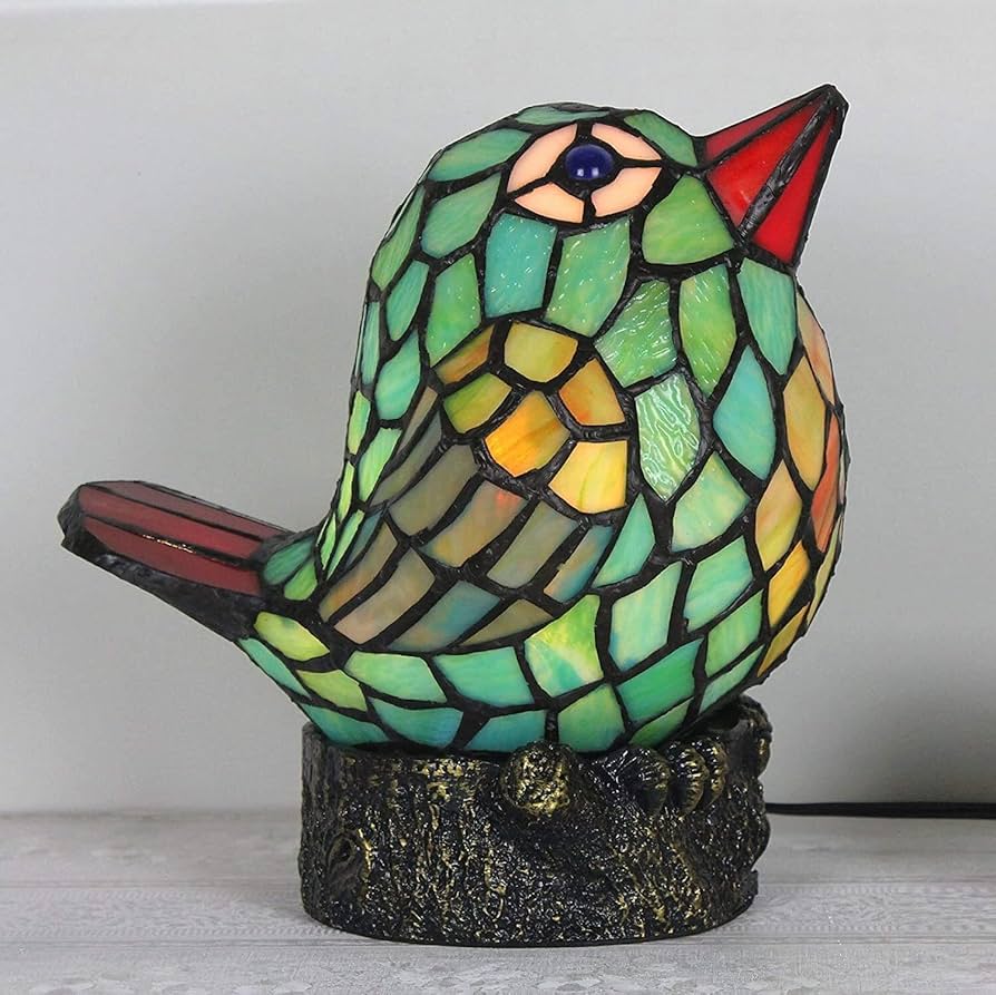 Handcrafted Colored Resin Bird Table Decor Lamp Stained Glass Effect Artistic Accent Light Home Gift - Damsona