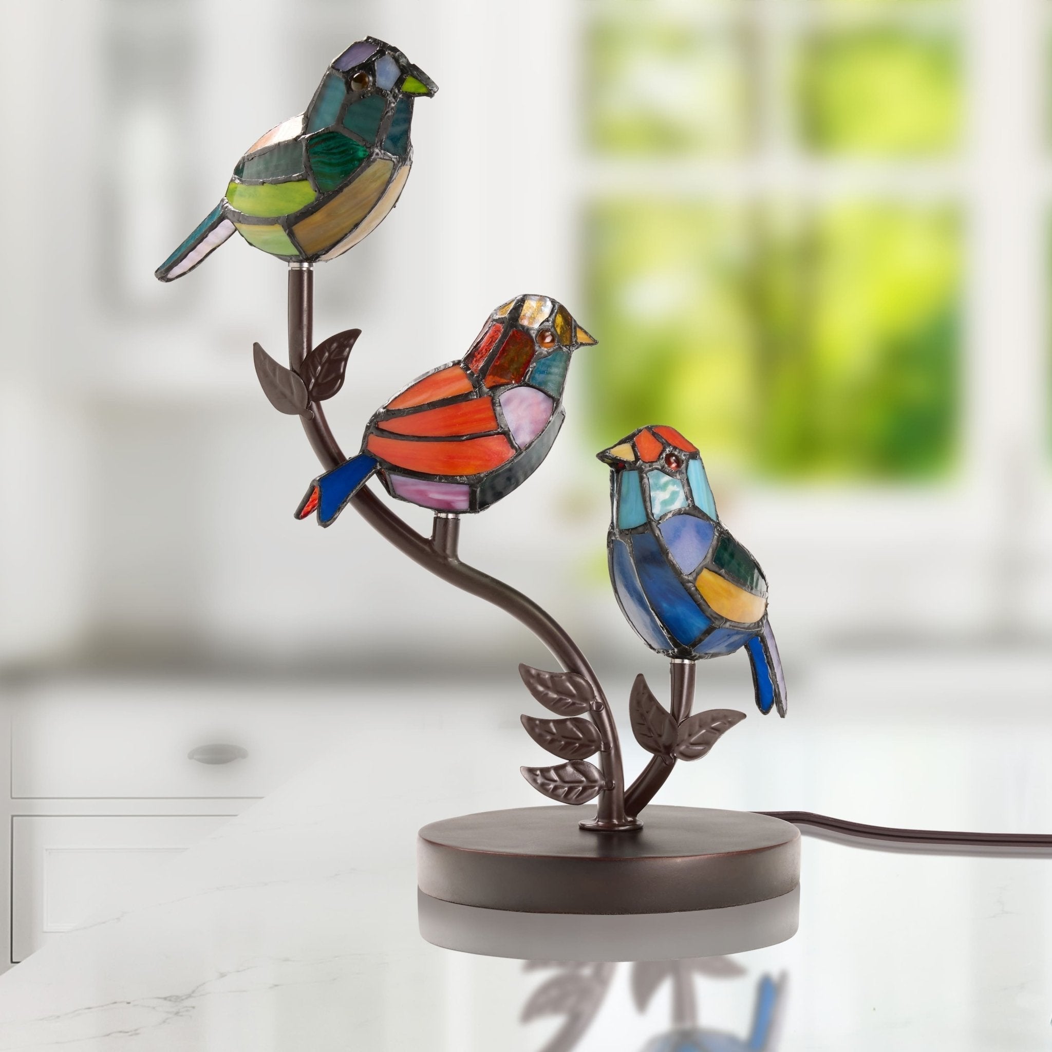 Handcrafted Colored Resin Bird Table Decor Lamp Stained Glass Effect Artistic Accent Light Home Gift - Damsona
