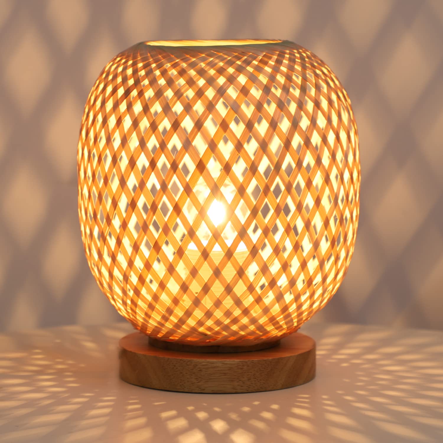 Handmade Bamboo Rattan Table Lamp Boho Wicker Woven Bedside Desk Accent Light Bedroom Nursery E26 - Damsona