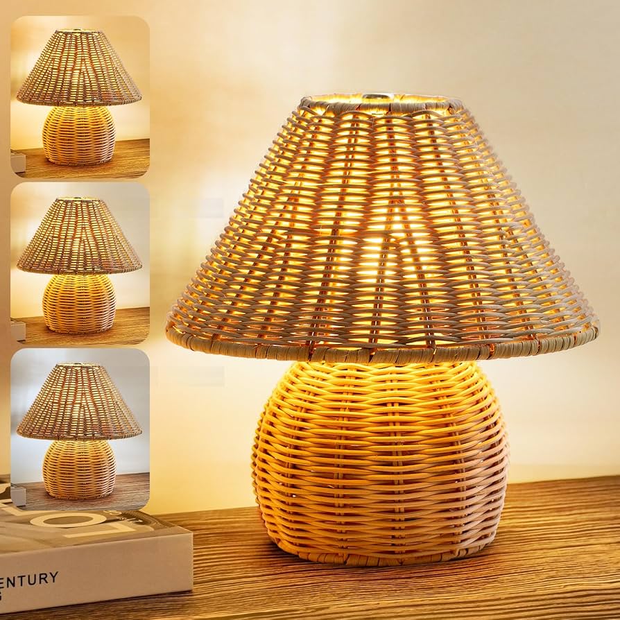 Handmade Bamboo Rattan Table Lamp Boho Wicker Woven Bedside Desk Accent Light Bedroom Nursery E26 - Damsona