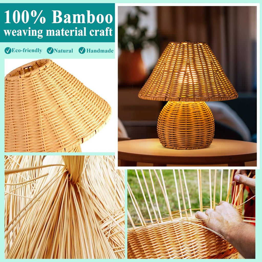 Handmade Bamboo Rattan Table Lamp Boho Wicker Woven Bedside Desk Accent Light Bedroom Nursery E26 - GiftWave.co