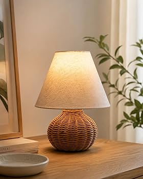Handmade Bamboo Rattan Table Lamp Boho Wicker Woven Bedside Desk Accent Light Bedroom Nursery E26 - Damsona
