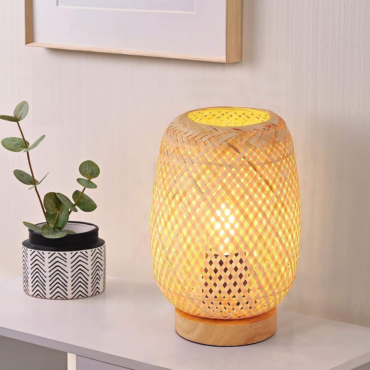 Handmade Bamboo Rattan Table Lamp Boho Wicker Woven Bedside Desk Accent Light Bedroom Nursery E26 - Damsona