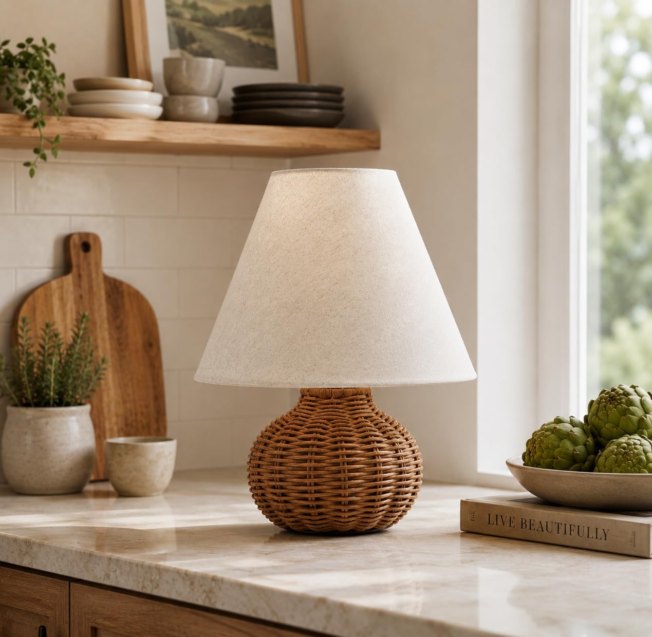 Handmade Bamboo Rattan Table Lamp Boho Wicker Woven Bedside Desk Accent Light Bedroom Nursery E26 - Damsona