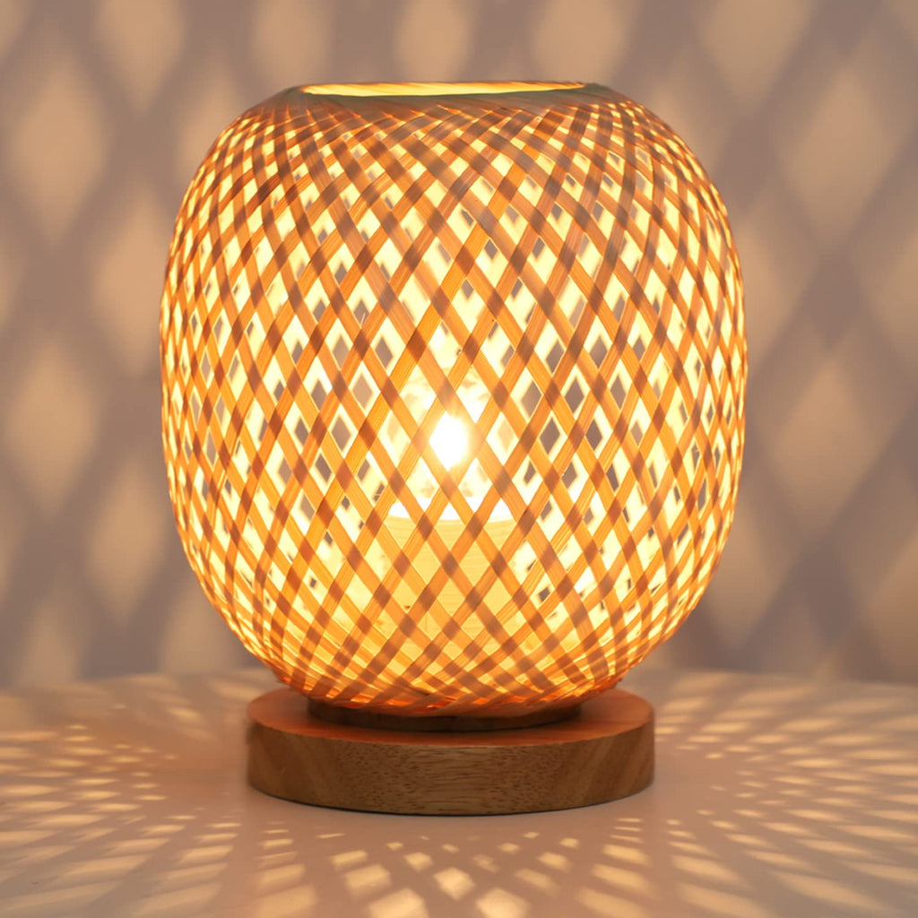Handmade Bamboo Rattan Table Lamp Boho Wicker Woven Bedside Desk Accent Light Bedroom Nursery E26 - GiftWave.co