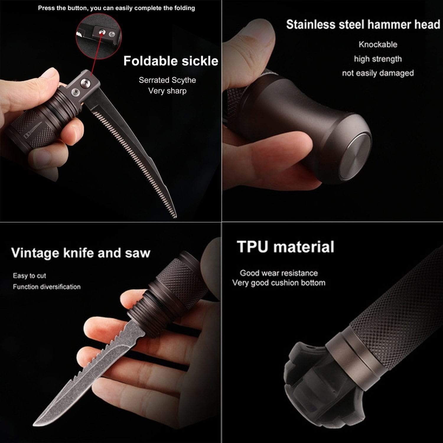 Heavy Duty Collapsible Walking Stick - Best Multifunctional Trekking Hik... — View 9