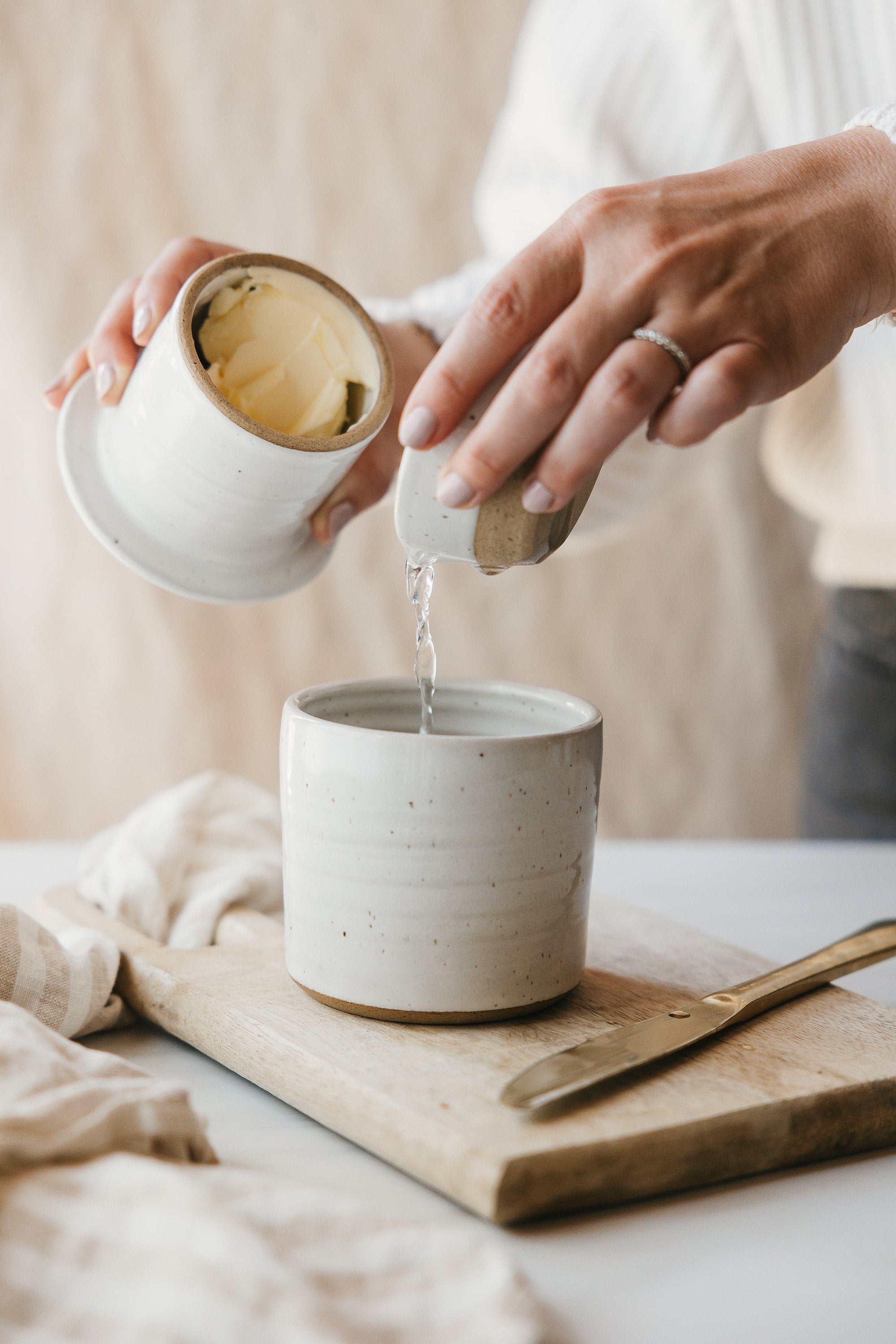 Speckled ceramic French butter crock