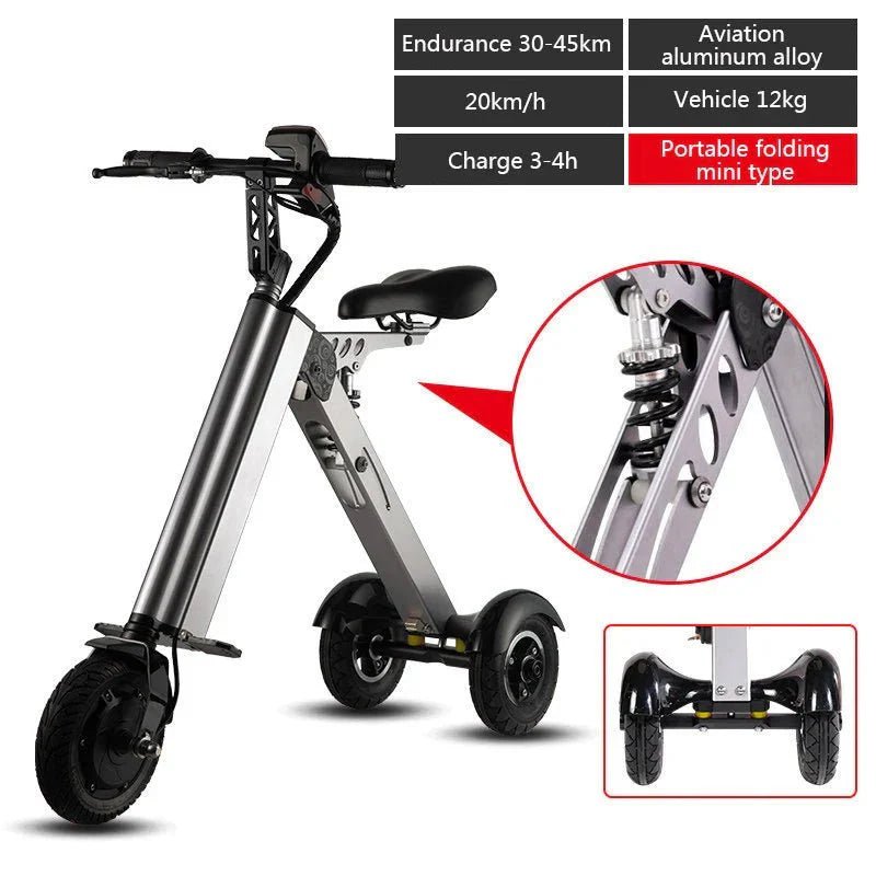 K7S Mini Foldable 3-Wheel Electric Scooter – 250W, 36V 7.8Ah Battery, 3-Speed, Reverse, 15 MPH, Teens & Adults - Damsona