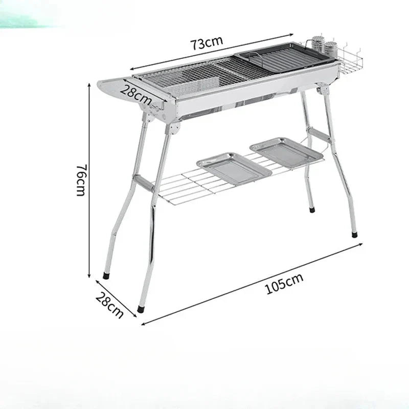 Large Stainless Steel Charcoal BBQ Grill Portable Folding Barbecue Cooke... — View 2