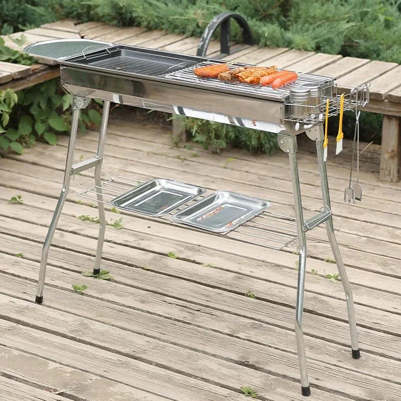 Large Stainless Steel Charcoal BBQ Grill Portable Folding Barbecue Cooke... — Gift Idea