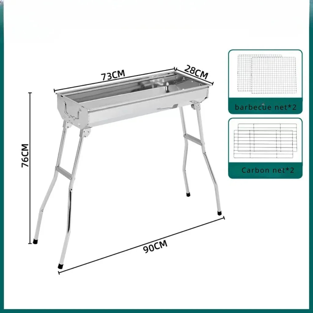 Large Stainless Steel Charcoal BBQ Grill Portable Folding Barbecue Cooke... — View 7