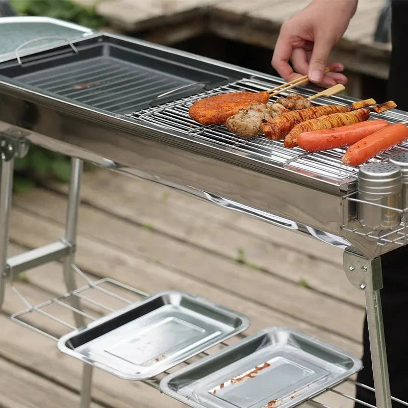 Large Stainless Steel Charcoal BBQ Grill Portable Folding Barbecue Cooke... — View 3