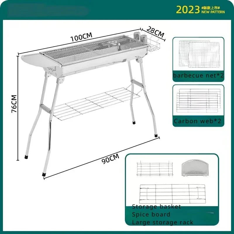 Large Stainless Steel Charcoal BBQ Grill Portable Folding Barbecue Cooke... — View 6