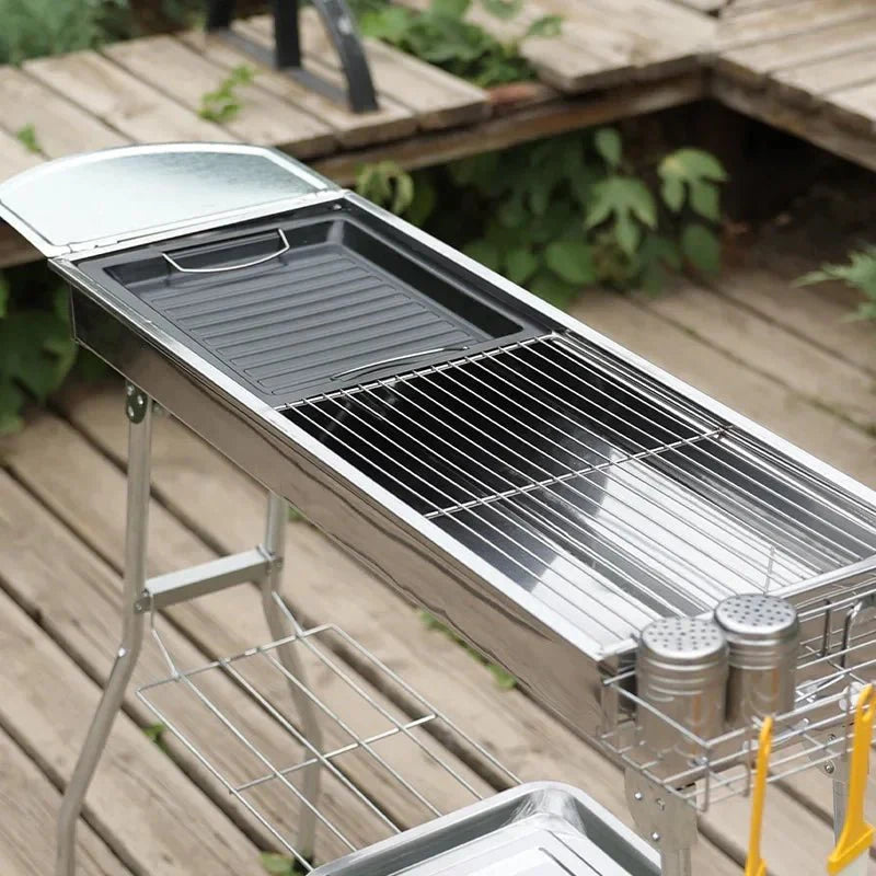 Large Stainless Steel Charcoal BBQ Grill Portable Folding Barbecue Cooke... — View 4