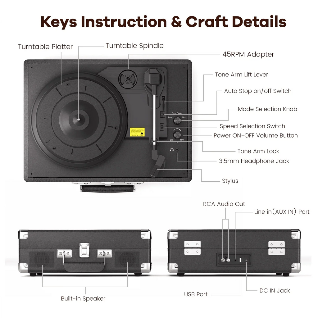 Maio Vintage Gramophone: Belt - Driven Turntable with Built - in Speakers - GiftWave.co