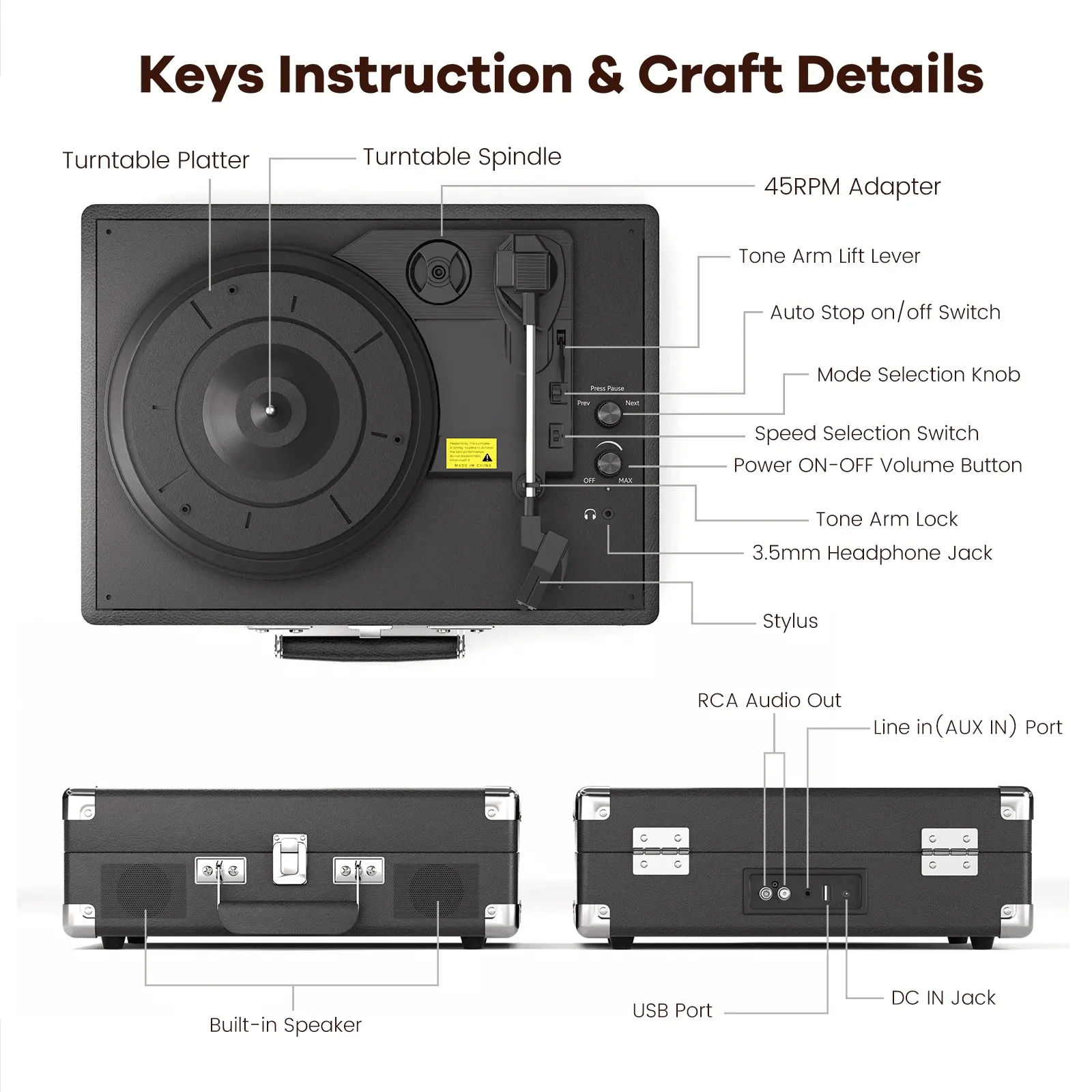 Maio Vintage Gramophone: Belt - Driven Turntable with Built - in Speakers - GiftWave.co